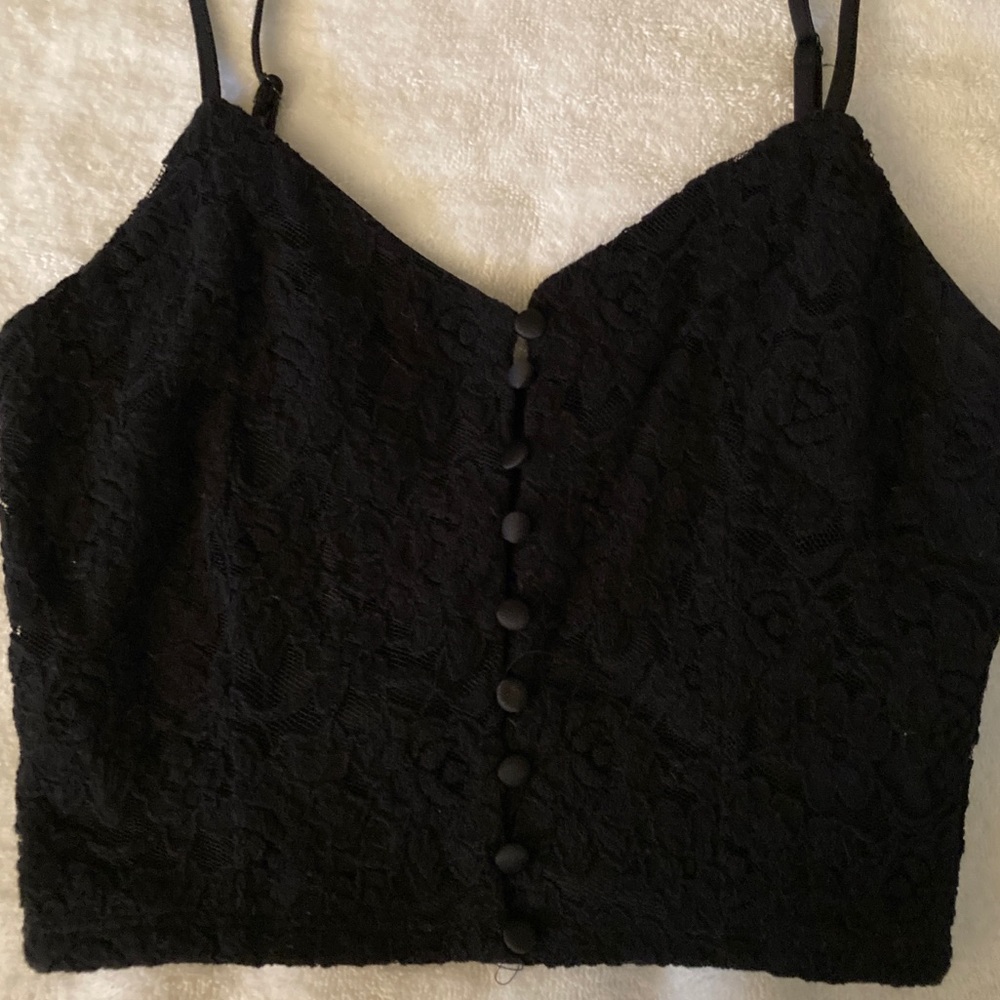 Forever 21 Black Lace Button Up Crop Top